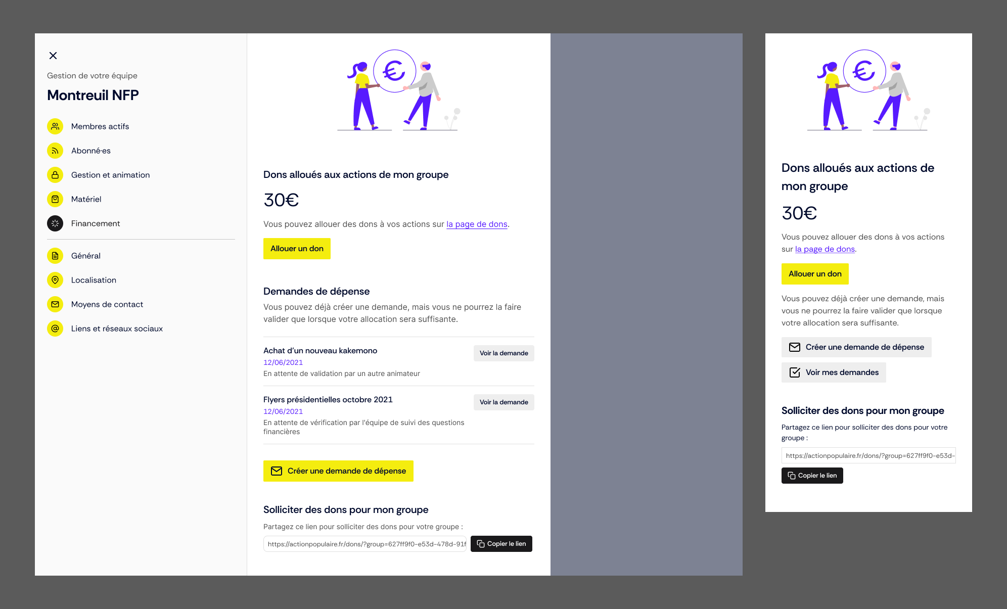 Action Populaire - Système de dons aux groupes